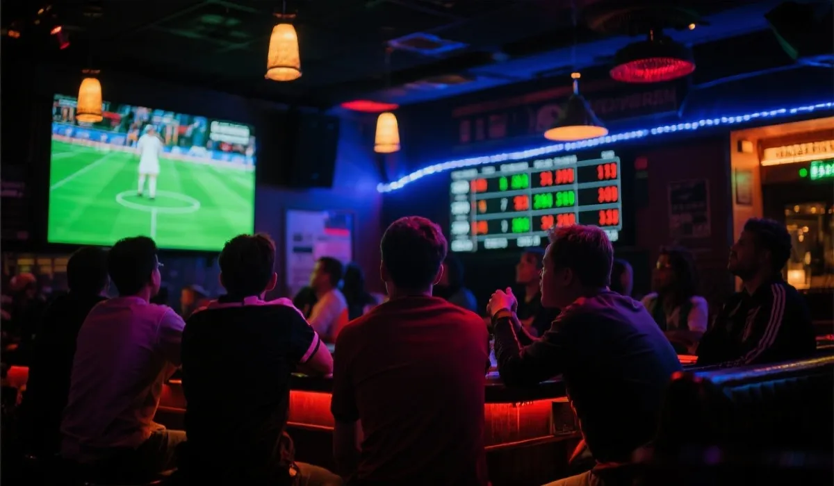 球迷注视赔率变动的大屏幕